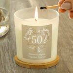 Personalised 'Happy 50th Anniversary' Golden Scented Frosted Glass Jar Candle - Image 3