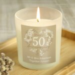 Personalised 'Happy 50th Anniversary' Golden Scented Frosted Glass Jar Candle - Image 4