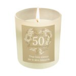 Personalised 'Happy 50th Anniversary' Golden Scented Frosted Glass Jar Candle - Image 5