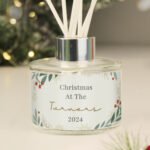 Personalised Any Message Christmas Foliage Design Glass Reed Diffuser