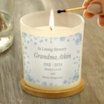 Personalised Forget Me Not Design Memorial Scented Frosted Glass Jar Candle - Image 4