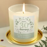 Personalised Botanical Design Anniversary Scented Frosted Glass Jar Candle