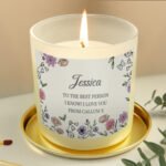 Personalised Any Message Wild Flowers Design Scented Frosted Glass Jar Candle