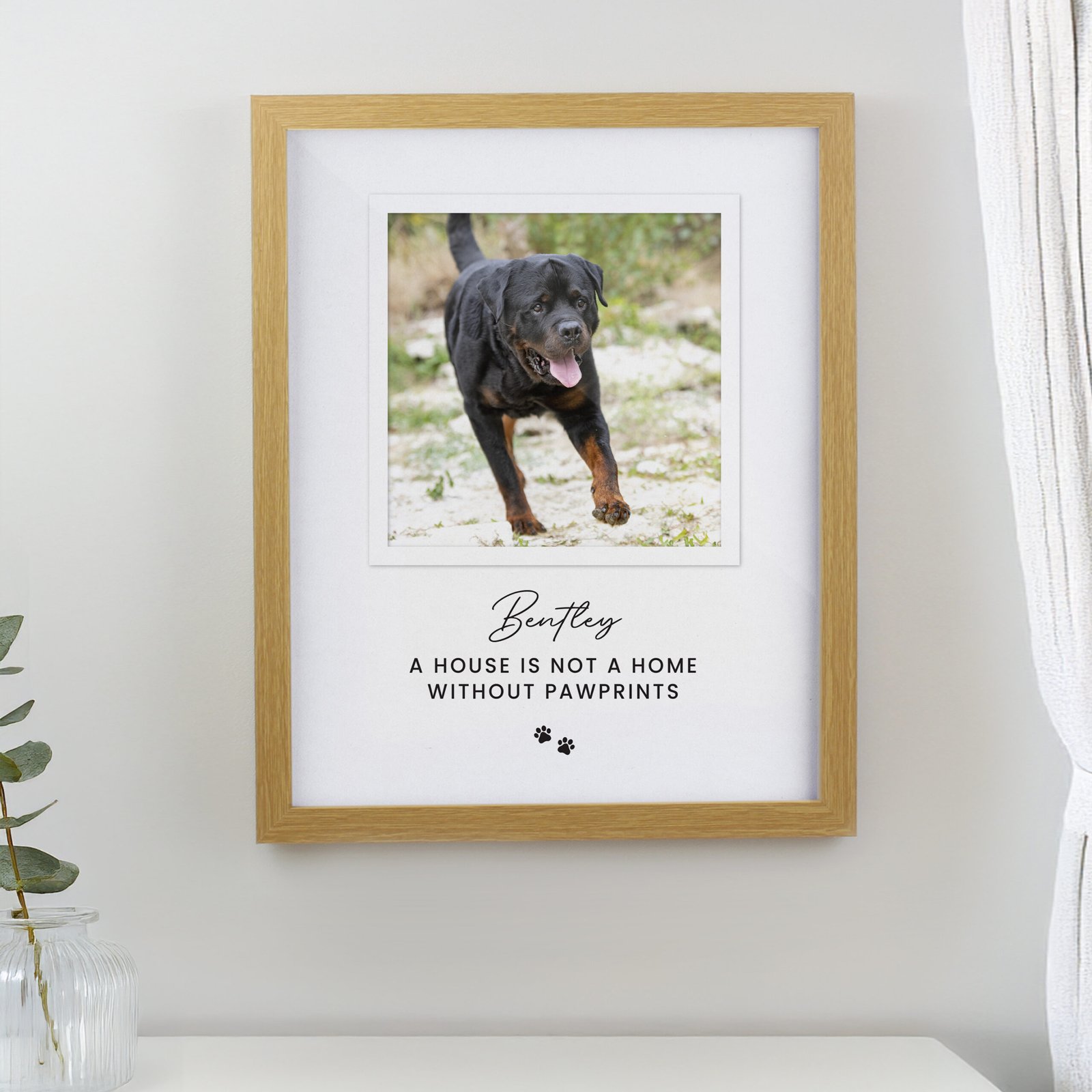 P0512AF96 Personalised Pet Pawprints Motif Photo Upload Oak Framed Print Personalised Pet Pawprints Motif Photo Upload Oak Framed Print - Image 1