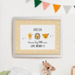 Personalised New Baby Scandi Animals Design White Framed Poster