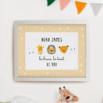 Personalised New Baby Scandi Animals Design White Framed Poster - Image 3
