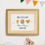 Personalised New Baby Scandi Animals Design Oak Framed Poster - Image 3