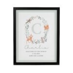 Personalised New Baby Initial Woodland Animals Design Black Framed Poster - Image 3