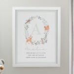 Personalised New Baby Initial Woodland Animals Design White Framed Poster