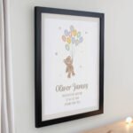 Personalised New Baby Teddy & Balloons Design Black Framed Poster - Image 2