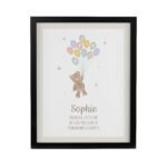 Personalised New Baby Teddy & Balloons Design Black Framed Poster - Image 3