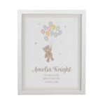 Personalised New Baby Teddy & Balloons Design White Framed Poster - Image 3