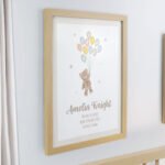 Personalised New Baby Teddy & Balloons Design Oak Framed Poster - Image 2