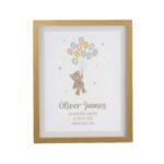 Personalised New Baby Teddy & Balloons Design Oak Framed Poster - Image 3