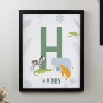 Personalised Colourful Animals Design Initial Black Framed Poster