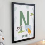 Personalised Colourful Animals Design Initial Black Framed Poster - Image 2