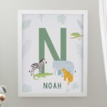 Personalised Colourful Animals Design Initial White Framed Poster