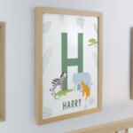 Personalised Colourful Animals Design Initial Oak Framed Poster - Image 2