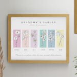 Personalised Birth Flower Design Family of 6 Oak Framed Print