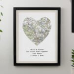 Personalised Present Day Map Heart Design Black Framed Poster