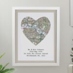 Personalised Present Day Map Heart Design White Framed Poster