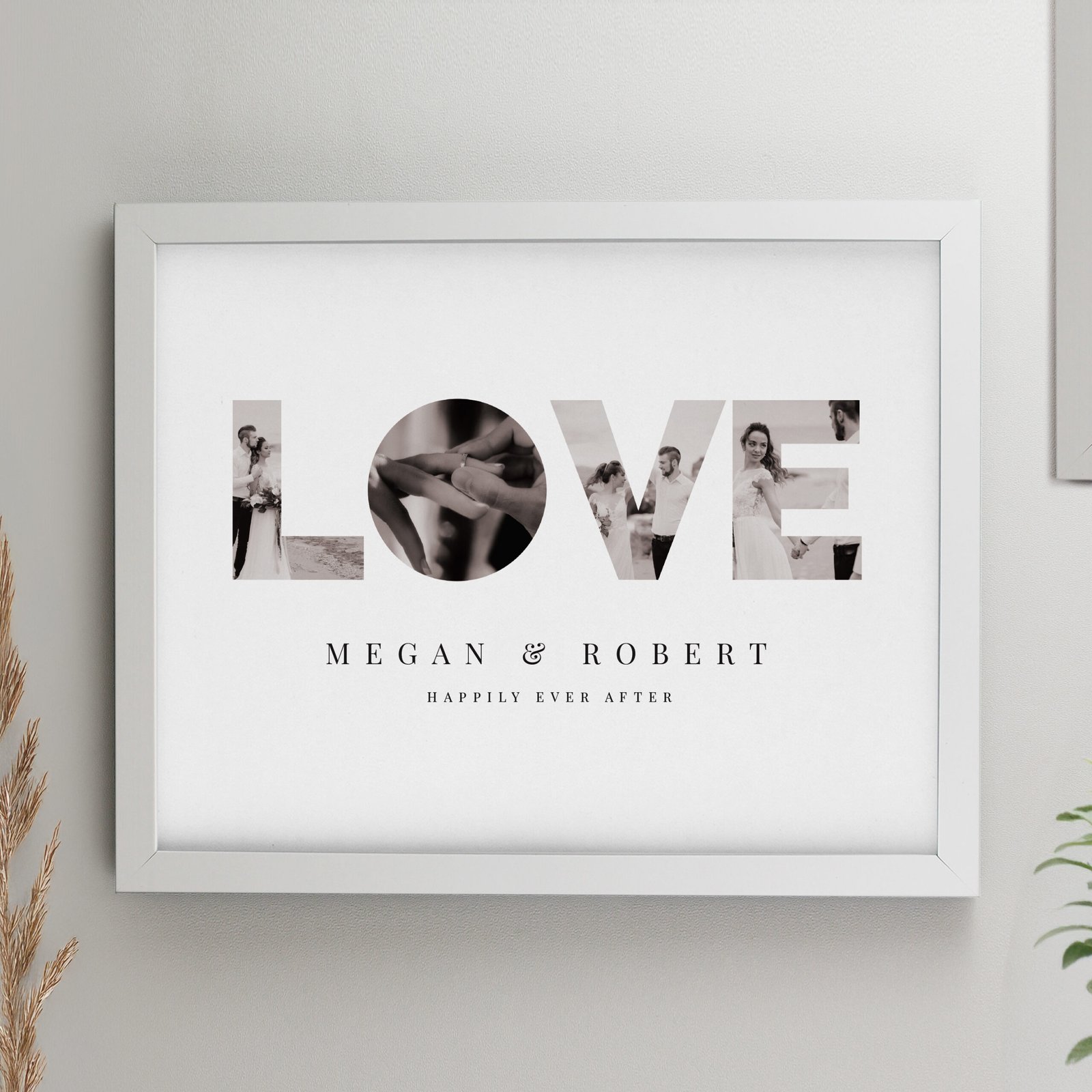 P0512AH78 Personalised ‘LOVE’ Couples Photo Upload White Framed Poster Personalised ‘LOVE’ Couples Photo Upload White Framed Poster - Image 1