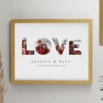 Personalised ‘LOVE’ Couples Photo Upload Oak Framed Poster