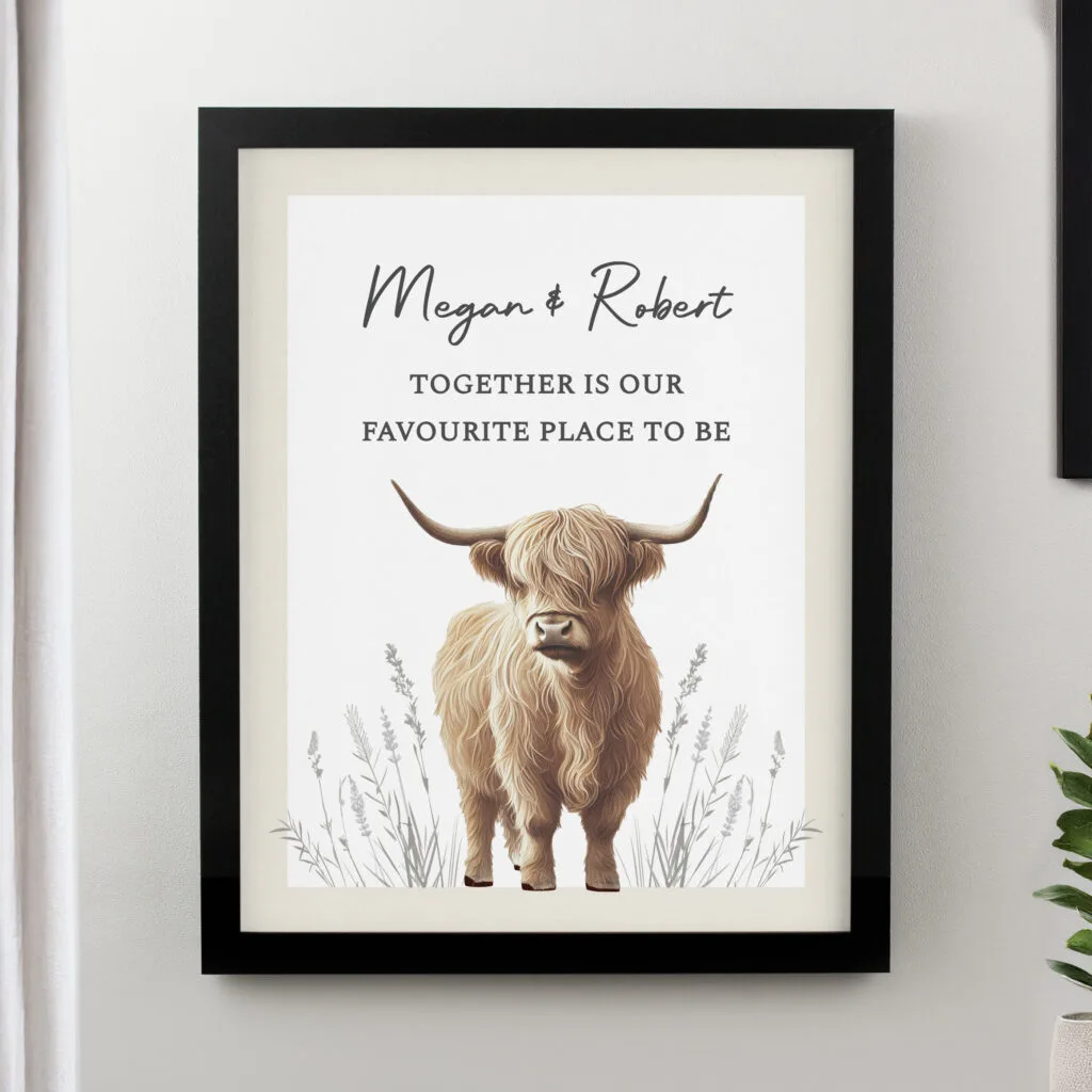 P0512AH95 Personalised Highland Cow Design Black Framed Poster