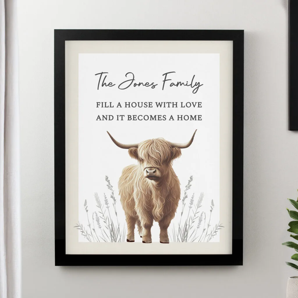 P0512AH95 Personalised Highland Cow Design Black Framed Poster 2