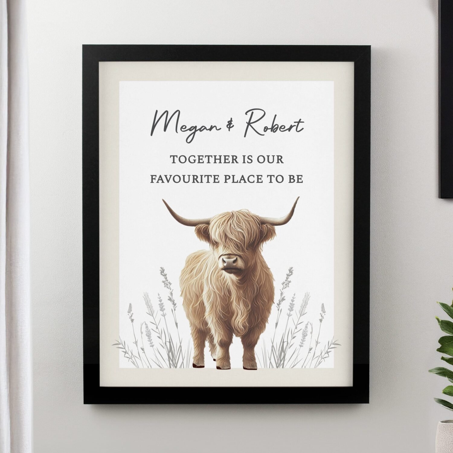 P0512AH95 Personalised Highland Cow Design Black Framed Poster Personalised Highland Cow Design Black Framed Poster - Image 1