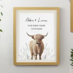 Personalised Highland Cow Design Oak Framed Poster