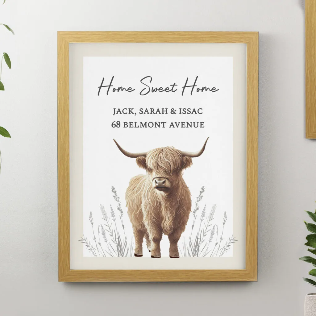 P0512AH96 Personalised Highland Cow Design Oak Framed Poster 2