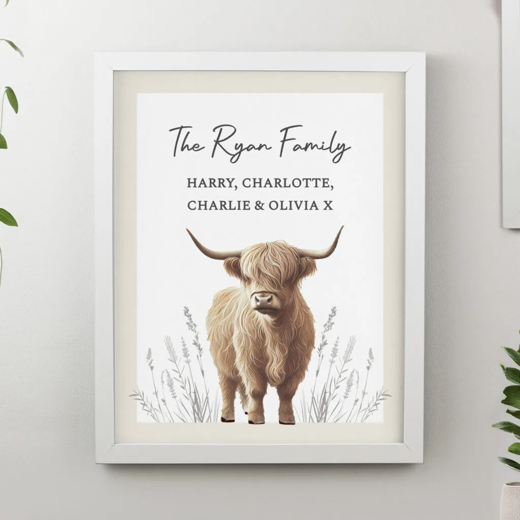 P0512AH97 Personalised Highland Cow Design White Framed Poster 2