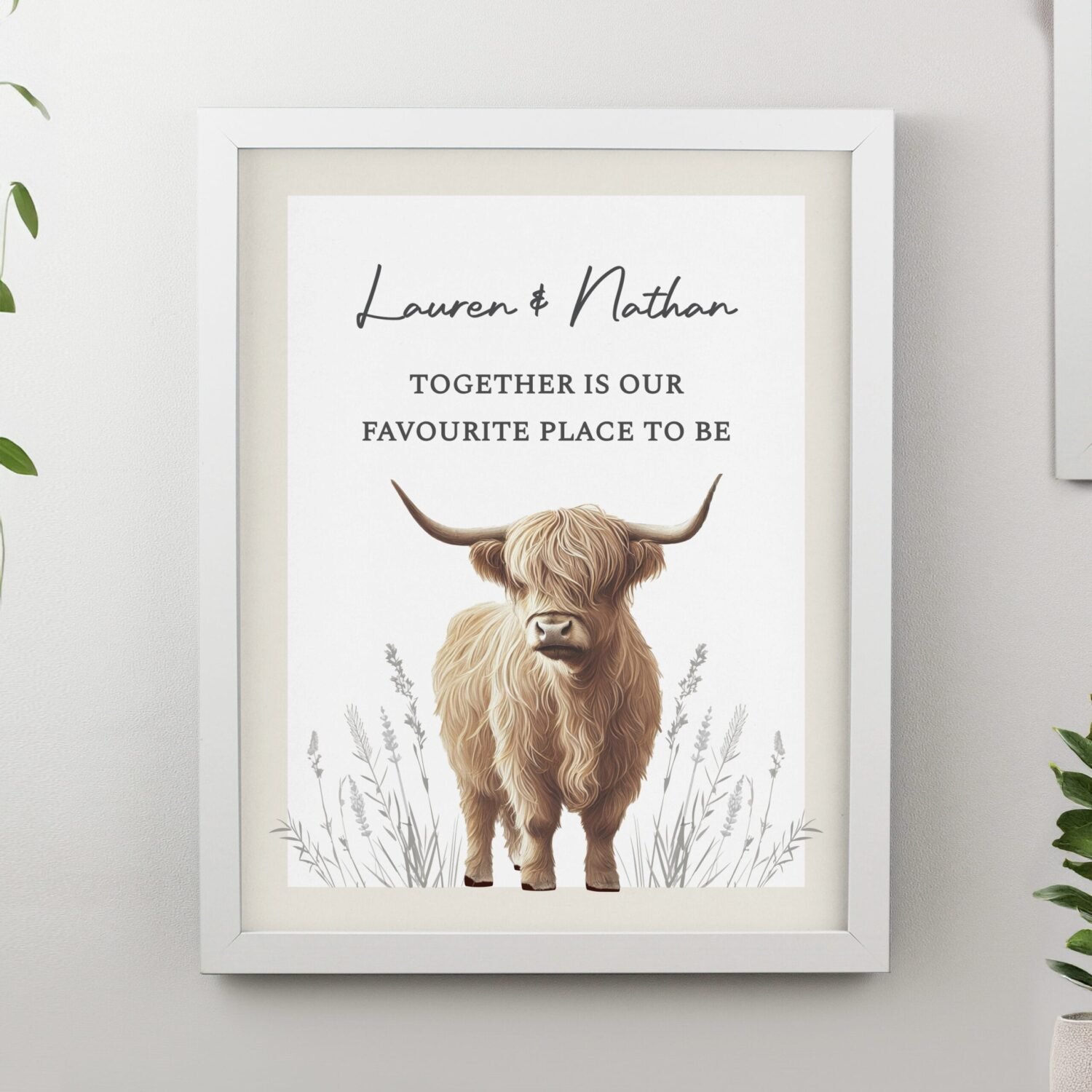 P0512AH97 Personalised Highland Cow Design White Framed Poster Personalised Highland Cow Design White Framed Poster - Image 1