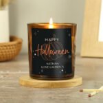 Personalised Pumpkin Design Halloween Scented Amber Glass Jar Candle - Image 3
