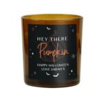 Personalised Pumpkin Design Halloween Scented Amber Glass Jar Candle - Image 5