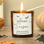 Personalised 'Spooky Season' Halloween Scented Amber Glass Jar Candle - Image 4