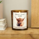 Personalised Highland Cow Design Scented Amber Glass Jar Candle - Image 4