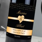 Personalised Couples Heart Motif Black & Gold Design Label Bottle of Red Wine - Image 2