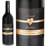 Personalised Couples Heart Motif Black & Gold Design Label Bottle of Red Wine - Image 3