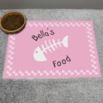 Personalised Pink Fish Bone Design Cat Bowl Mat