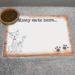 Personalised Scribble Cat Design Pet Bowl Mat