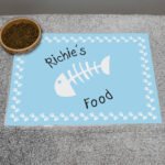 Personalised Blue Fish Bone Design Cat Pet Bowl Mat
