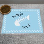 Personalised Blue Fish Bone Design Cat Pet Bowl Mat - Image 2