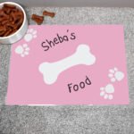 Personalised Pink Paw Print Design Dog Pet Bowl Mat