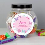 Personalised Any Message Butterflies & Flowers Design Sweet Jar - Image 2