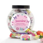 Personalised Any Message Butterflies & Flowers Design Sweet Jar - Image 3