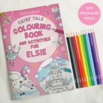 Personalised Children's Princess & Unicorn Colouring Book with Pencil Crayons