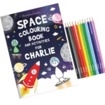 Personalised Children's Space Themed Colouring Book with Pencil Crayons - Image 8