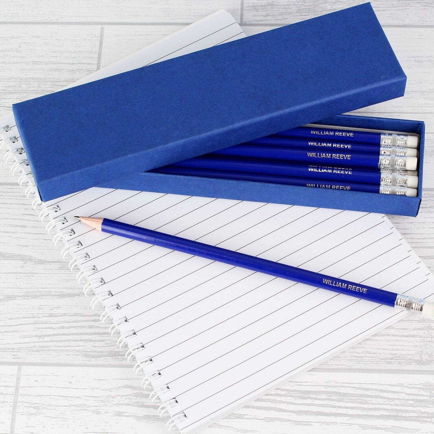 P061104 Personalised Name Message Box of 12 Blue HB Pencils Personalised Name/Message Box of 12 Blue HB Pencils - Image 1